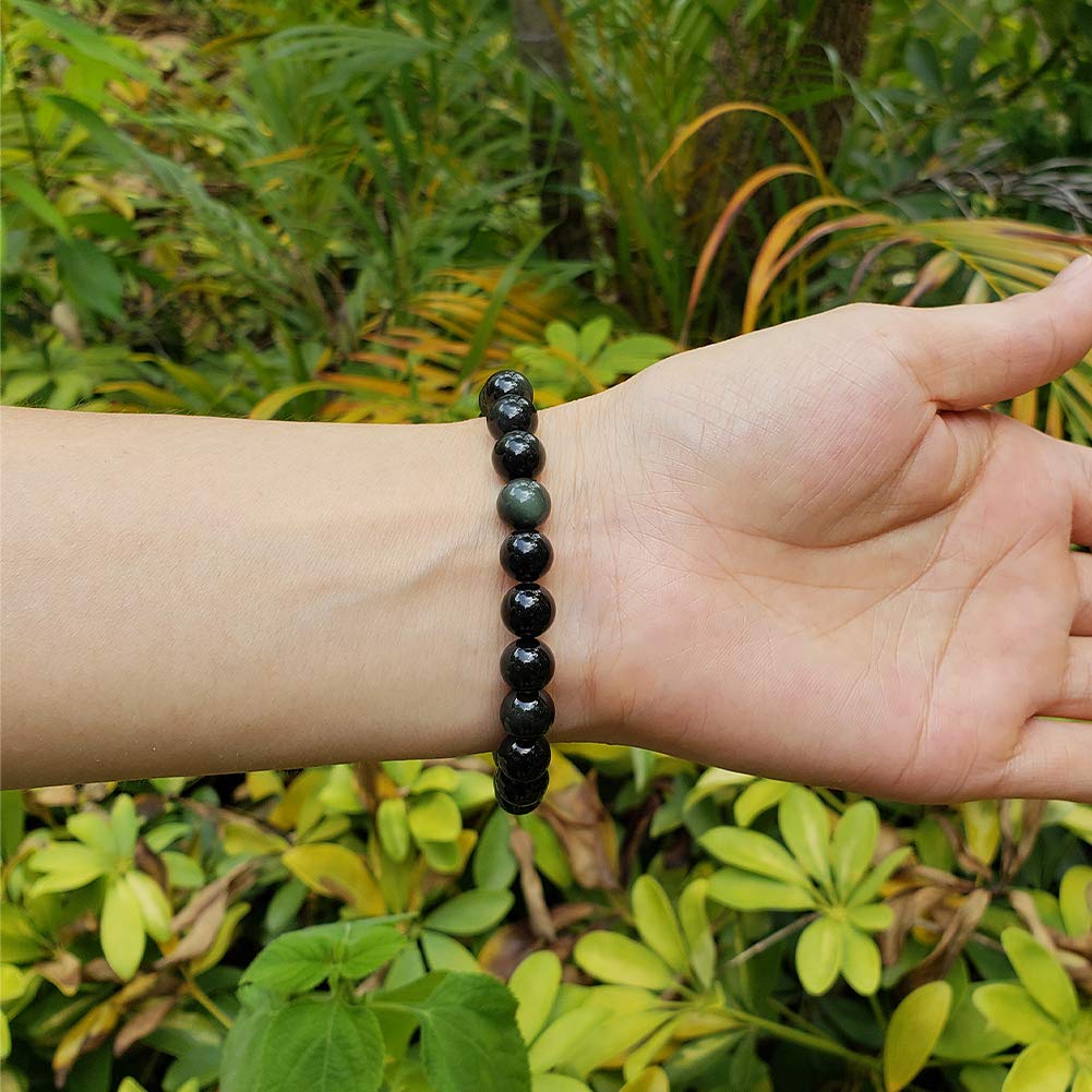 chengmu 8mm Rainbow Eye Obsidian Stretch Bracelet Round Stone Beads Semi Gemstone for Crystal Elastic Bracelet 7.5"