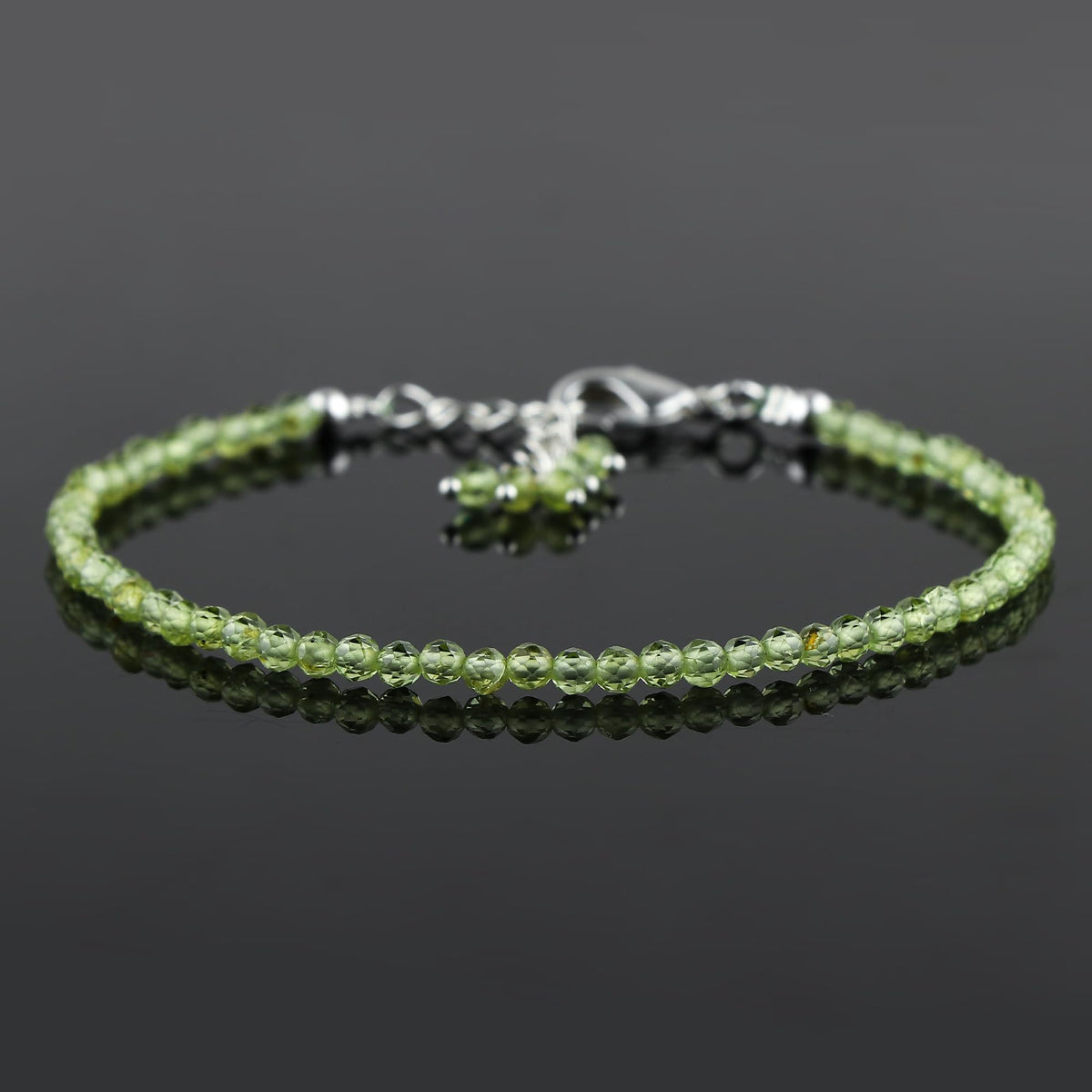 CRYSTALINES High Grade Natural Peridot Gemstone Bracelet, Handmade Beaded Jewelry, August Birthstone, Healing Crystals, Silver Adjustable Chain, Christmas Gift for Women, Size-8inch