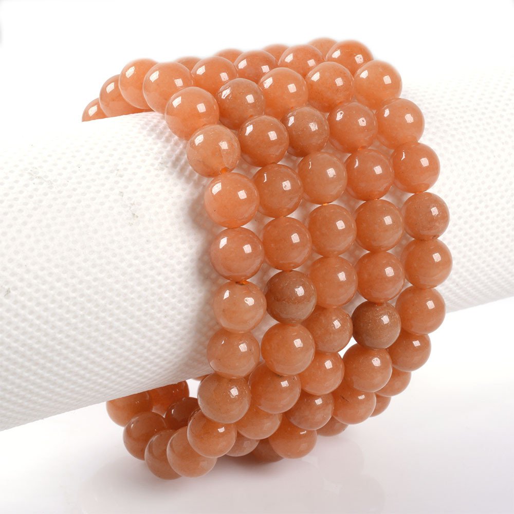 Justinstones Natural Orange Aventurine Gemstone 8mm Round Beads Stretch Bracelet 7 Inch Unisex