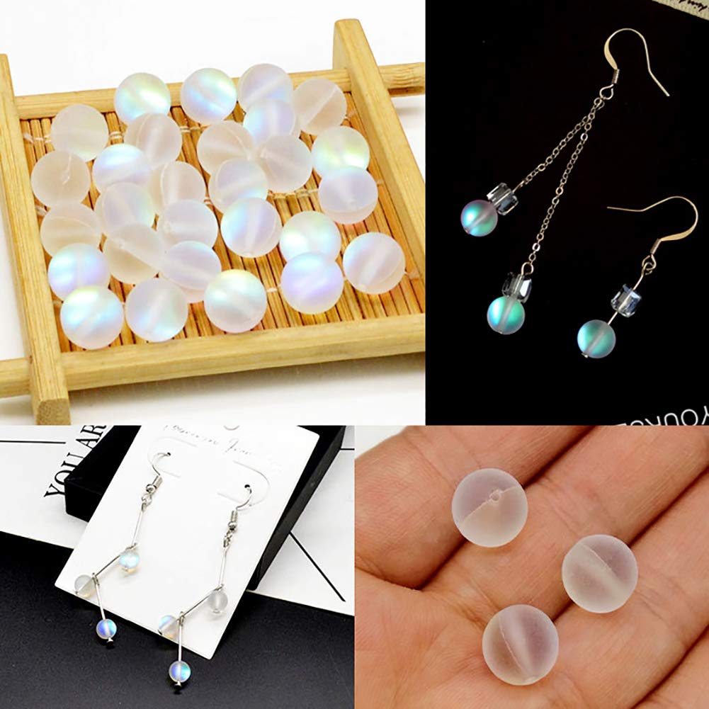 UUYYEO Matte Crystal Glass Mermaid Aurora Moonstone Beads for Jewelry Making - 8 mm, 100 pcs