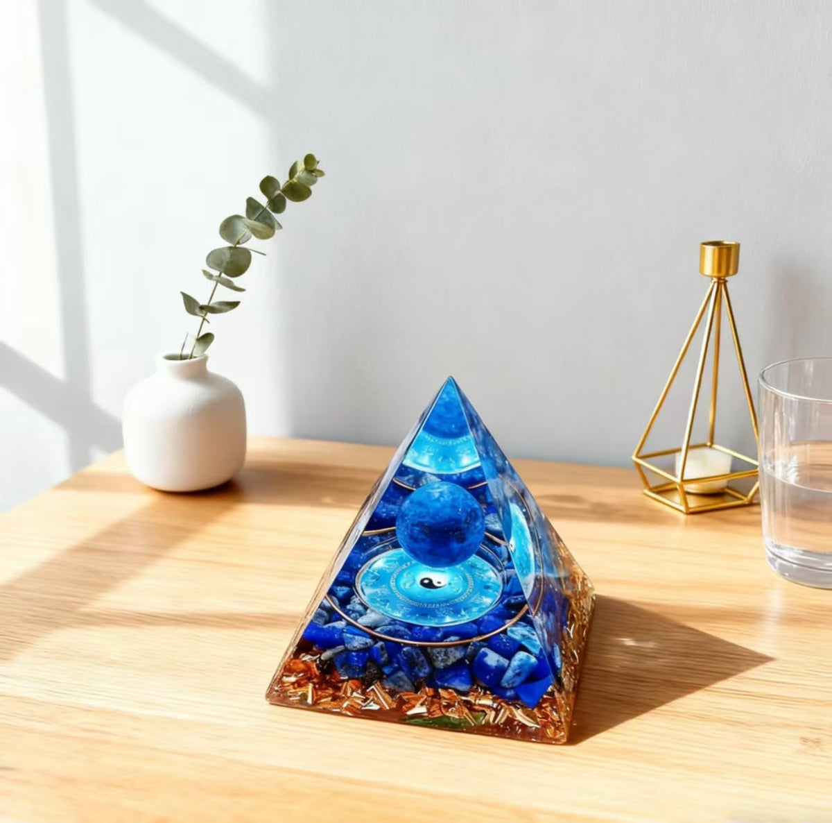 ycyingcheng Moonstone Crystal Orgone Pyramid Ogan Crystal Energy Tower, Nature Reiki Chakra Crushed Stone Jewelry, Crystal Pyramid for Home Decor Lapis Lazuli