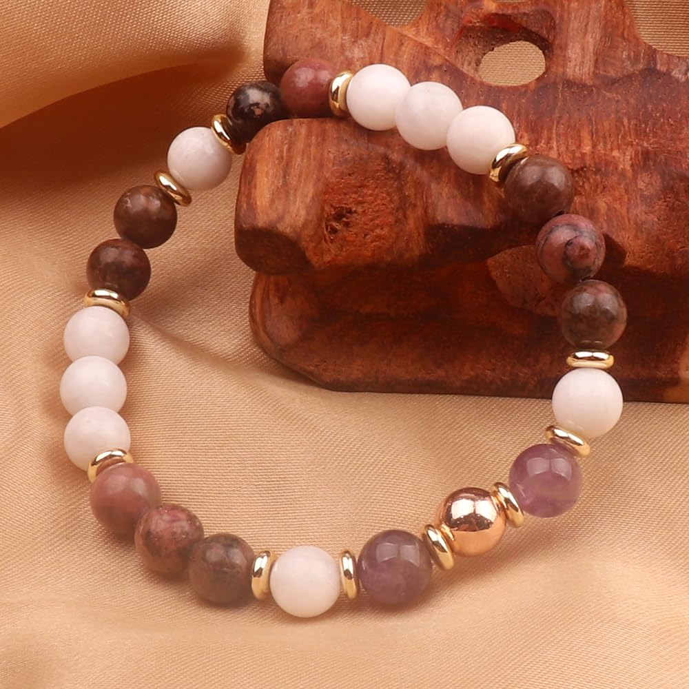 KSQS Healing Stone Bead Bracelet for Women, Natural Gemstones Balance Protection Bracelet, Spiritual Crystal Beads Bracelet Anxiety Relief with Meaning Card(#22)