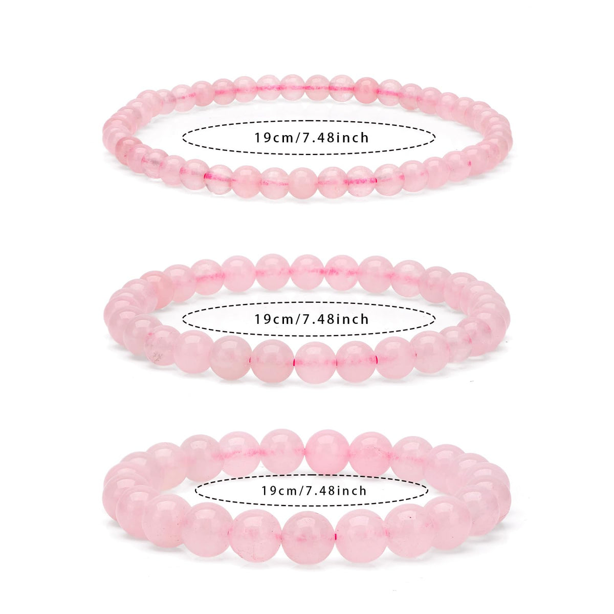 Risyfjew 4MM Handmade Rose Qurtz Natural Gemstone Stretch Elastic Bracelet,PE Film Anti-oxidation Packaging Natural Stone Crystal Healing Power Energy Gifts for Adult