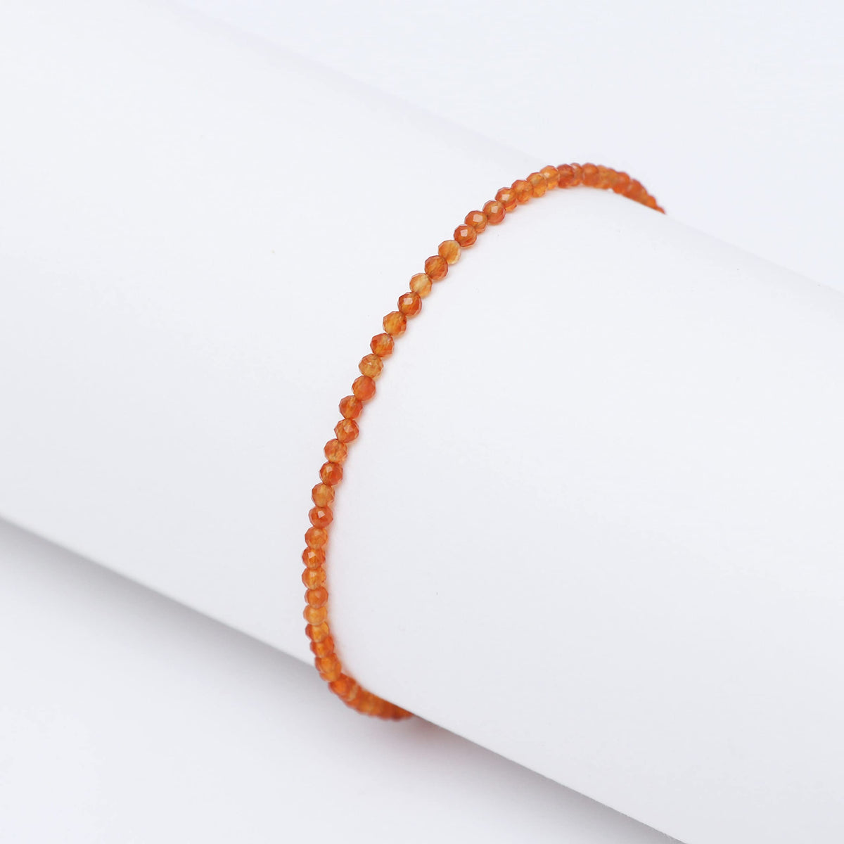 Gempires Handmade Carnelian Gemstone Beaded Bracelet for Women | 2.4–2.5 mm Faceted Natural Stone | Adjustable 7+1 Inch Silver Plated Chain | Dainty Minimalist Stacking Jewelry | Orange Stone Gift