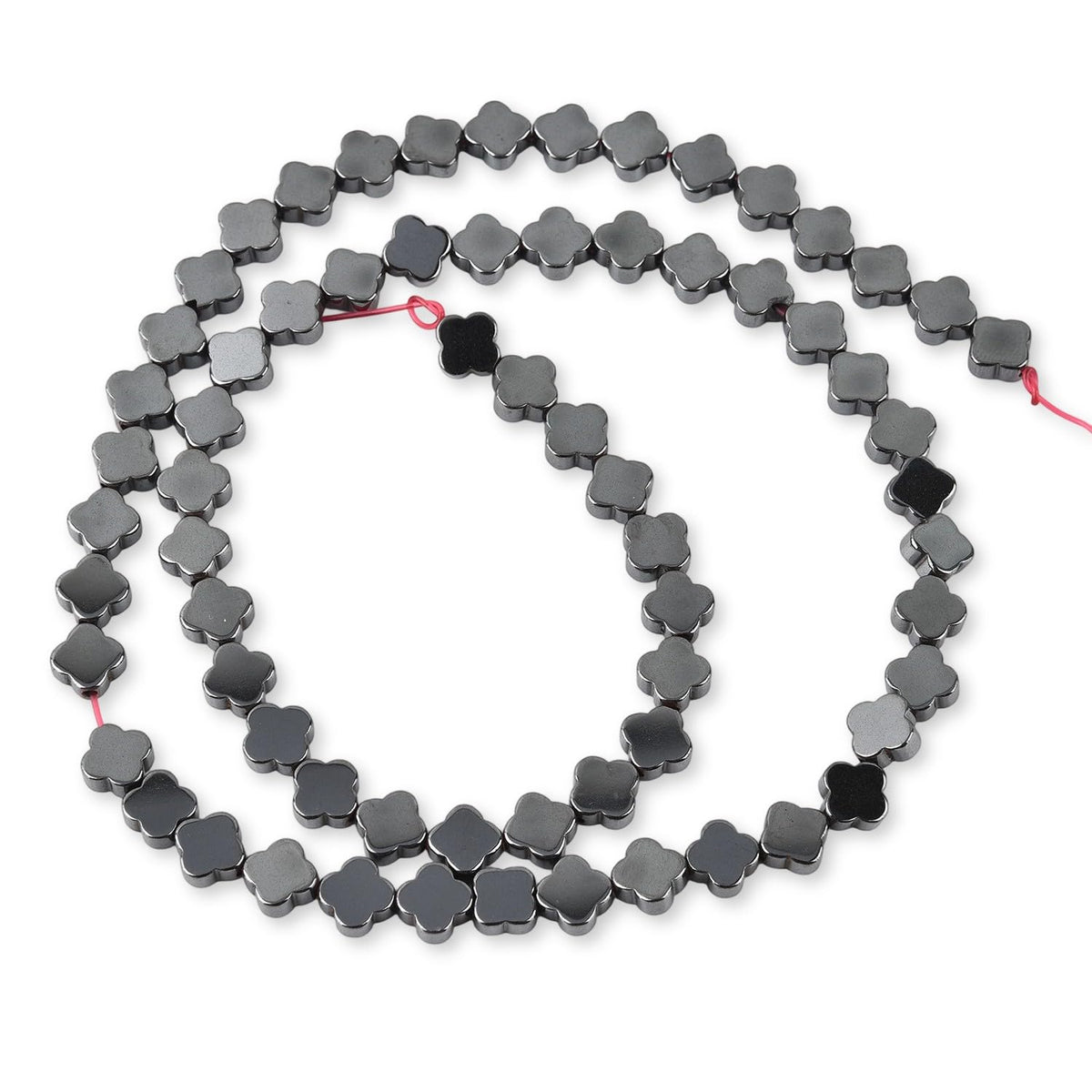 HAAMIIQII 65pcs 6mm Natural Black Hematite Loose Gemstone Beads Flat Clover Shape Spacer Stone Beads for Jewelry Making DIY Bracelets Necklaces Crafting