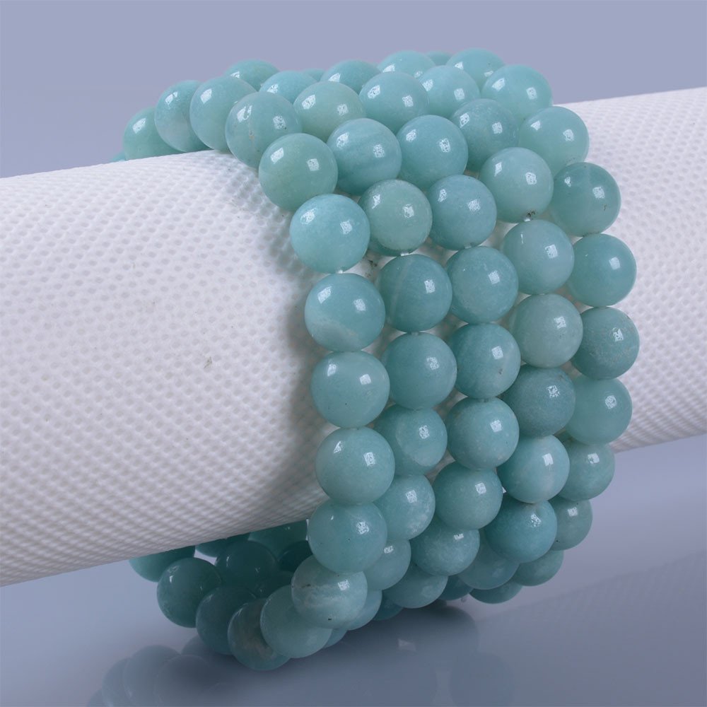 Justinstones Natural Blue Amazonite Gemstone 8mm Round Beads Stretch Bracelet 7 Inch Unisex