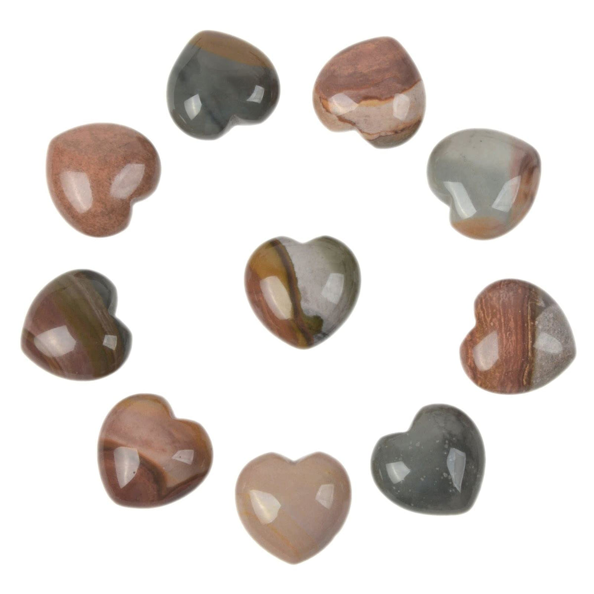 Natural Succor Creek Jasper Gemstone Healing Crystal 0.8" Mini Puffy Heart Pocket Stone Iron Gift Box (Pack of 10)