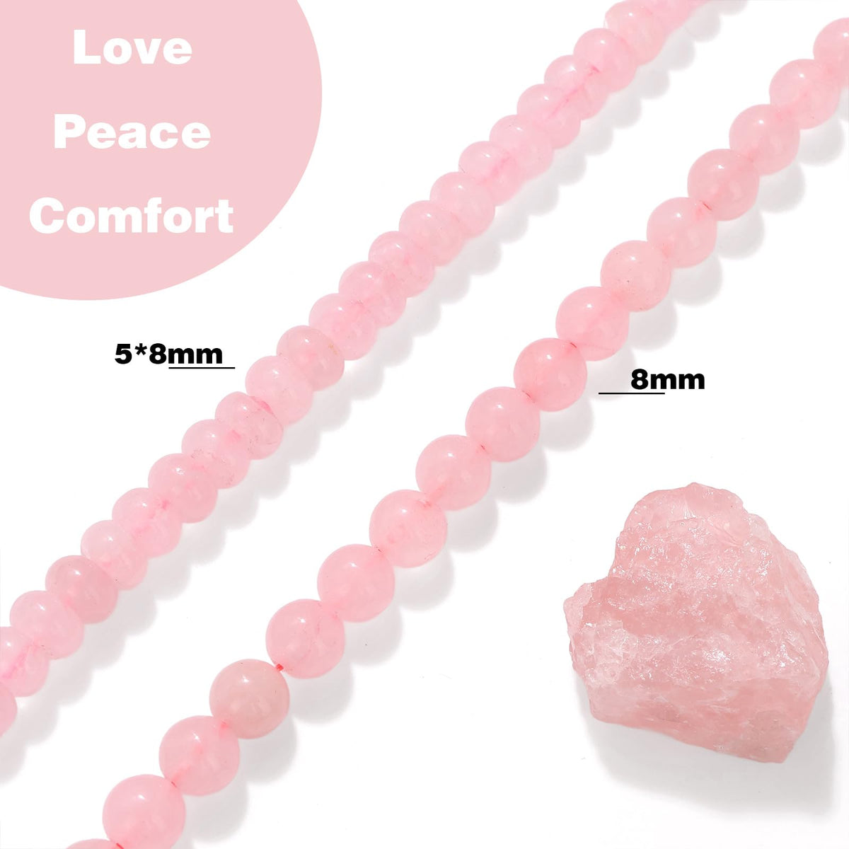 Raicegs 100pcs 8mm Rose Quartz Beads Natural Gemstone Beads Round Loose Beads for Jewelry Making DIY Bracelets Necklace