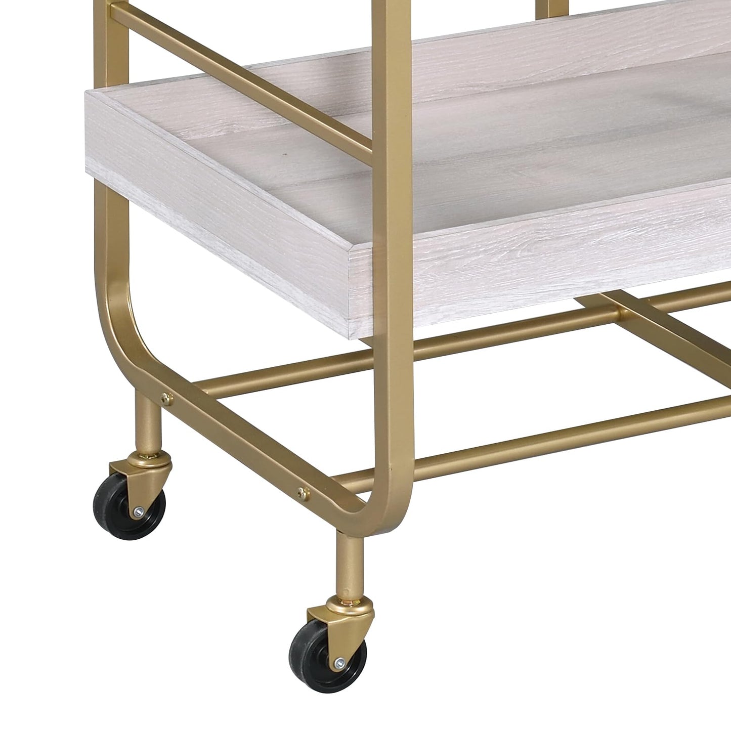 GOLGAILY 34" W x 17" D x 38" H Gold & White Washed Finish Serving Cart with 3 Open Compartments and Adjustable Trays