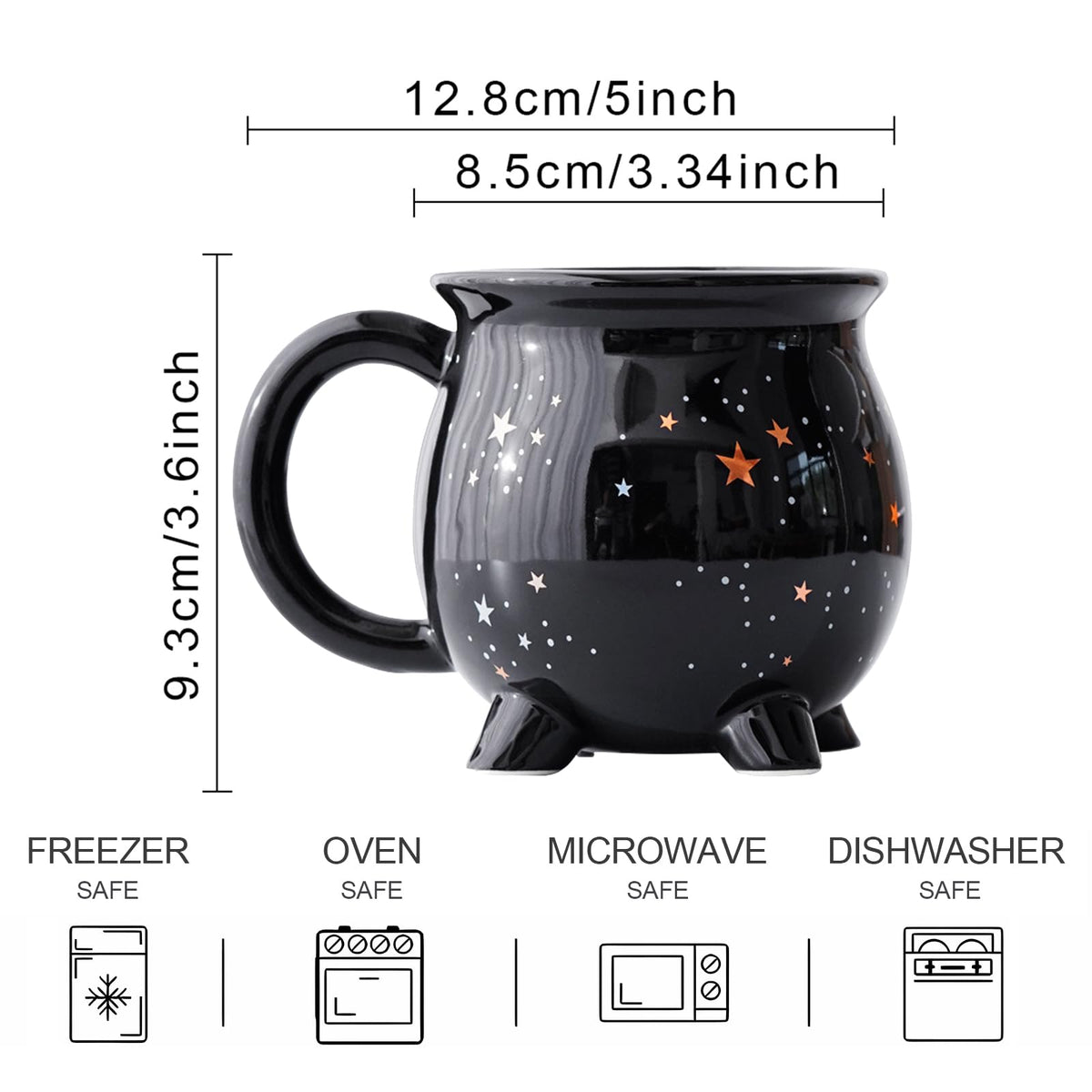 RAISLY Astral Cauldron Coffee Mug 300ml/10oz Black Ceramic Witch Mugs, Adorable Sorceress’s Potion Themed Cups, All-Season Drinkware, Ideal for Christmas Thanksgiving Halloween and Party Presents