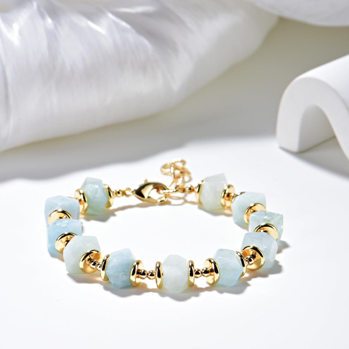 Ursambra Natural Aquamarine Raw Stone Healing Crystal Adjustable Birthstone Vintage Bracelet Gift Jewelry for Women