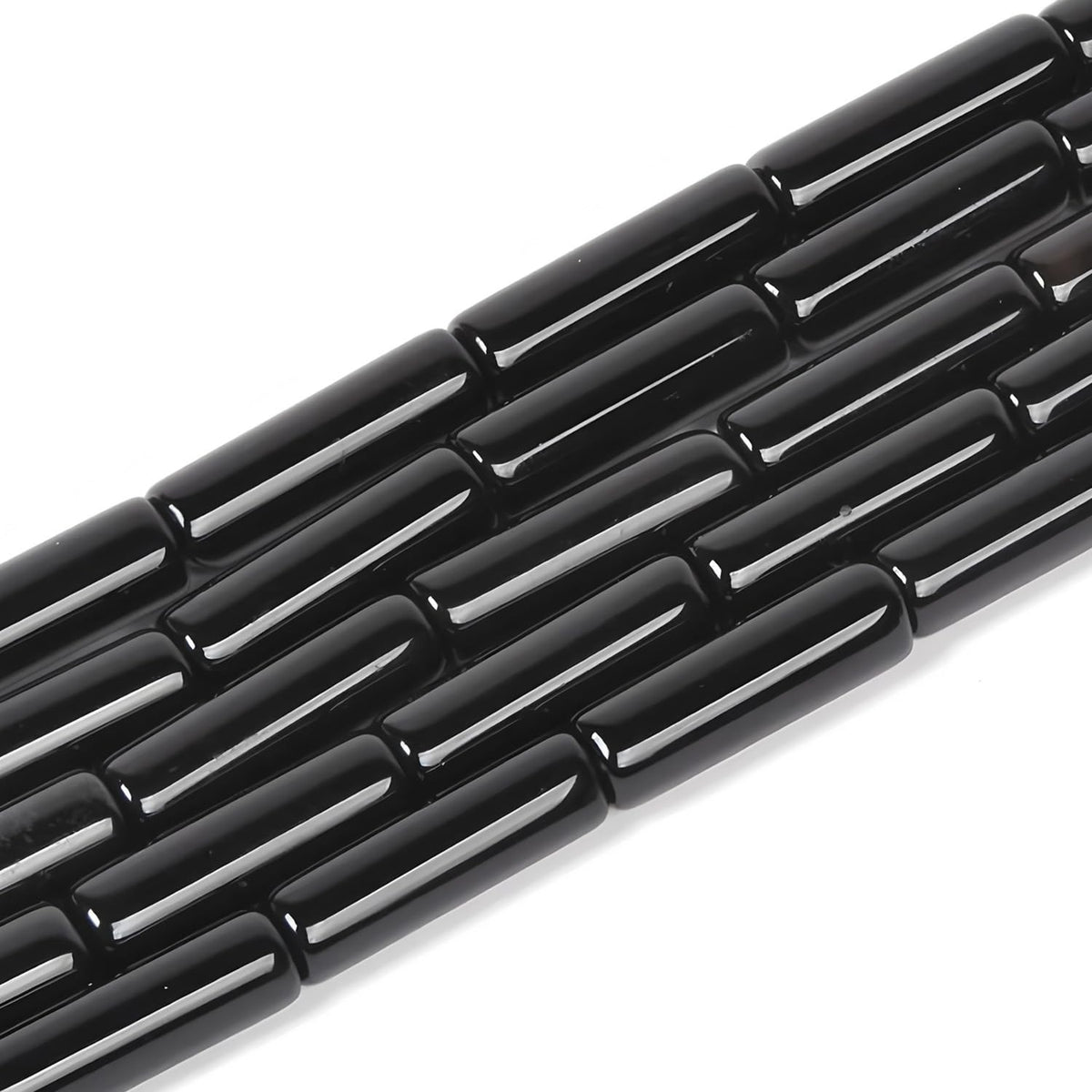 HAAMIIQII Natural Black Onyx Tube Beads 13x4mm Column Stone Cylinder Gemstone Loose Beads for Jewelry Making Strand 15 Inch (28-29pcs)