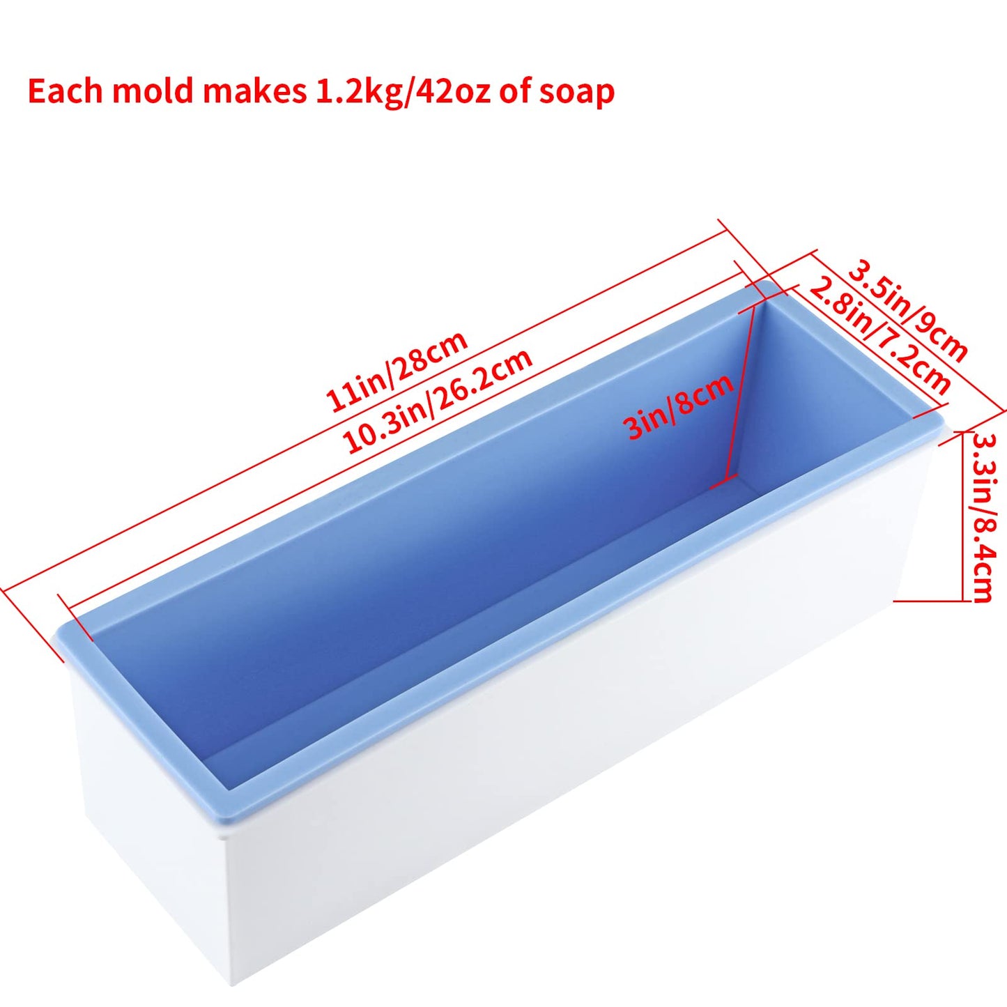 Sanbege 2 Pcs Loaf Soap Mold with Plastic Box, Flexible Silicone Rectangular Mold 42oz, Swirl Making Tool for DIY Soap, Handmade Candles, Resin Casting, Homemade Desserts (Blue)
