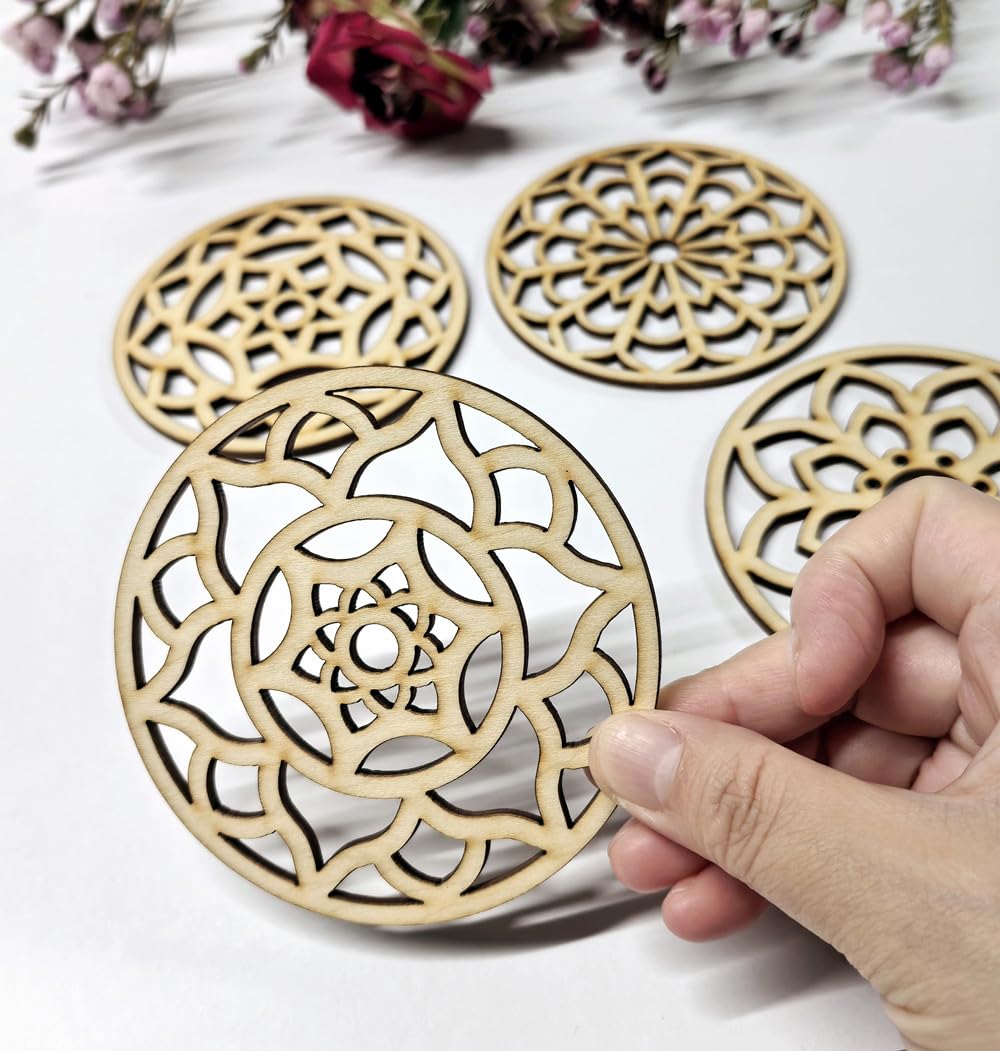 Sourdough Bread Stencil Set,4 Pack Laser-Cut Wooden Mandala Stencils for Artisan Bread Scoring, Flour Dusting & Decor (Natural Wood)