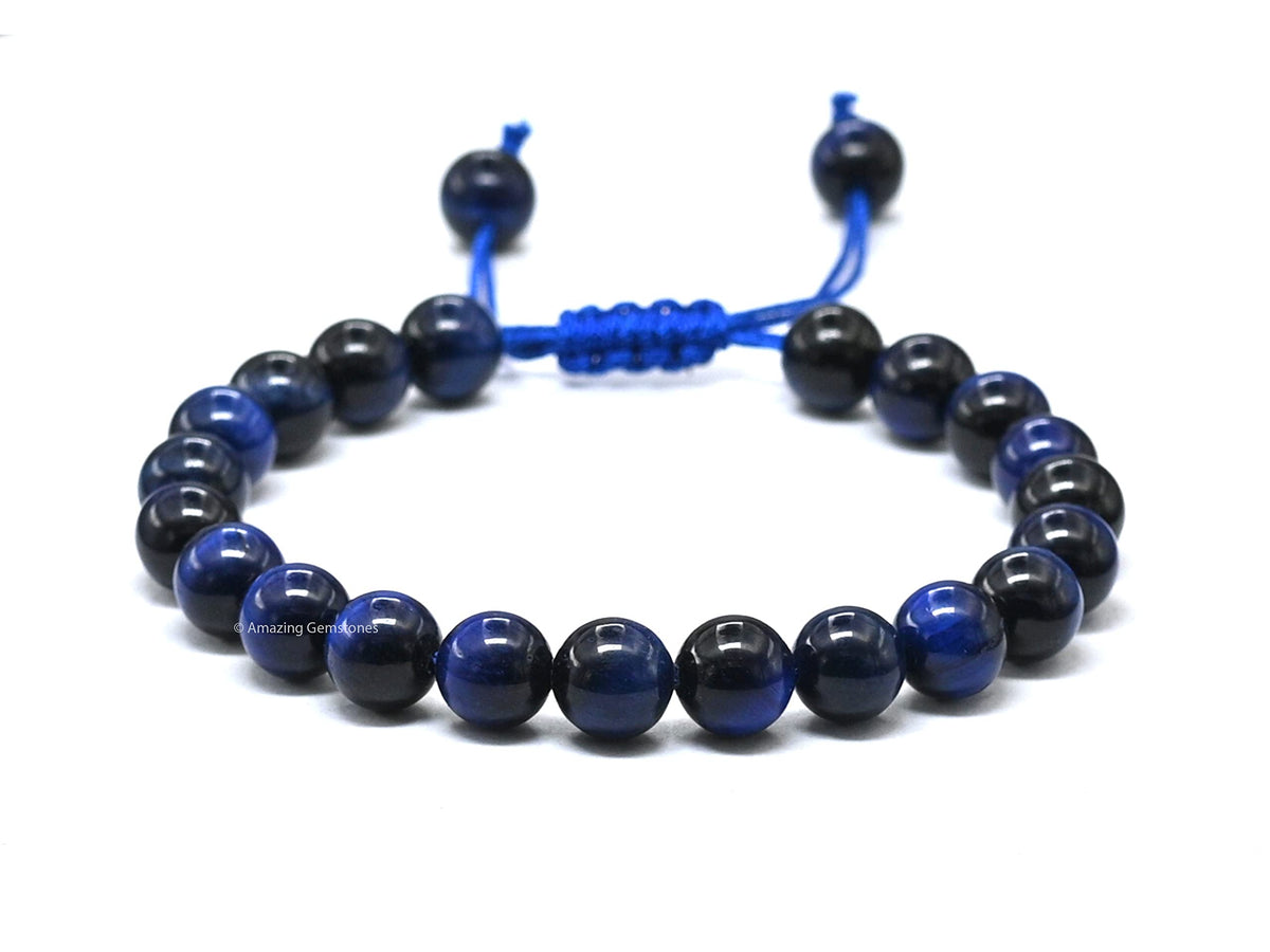 Amazing Gemstone Blue Tiger Eye Star Bracelet for Women Men's Gifts - Protection Healing Crystal Bracelet - 8mm Gemstone Beaded Adjustable Bracelet Pulseras Para Hombres Mujer Stocking Stuffers
