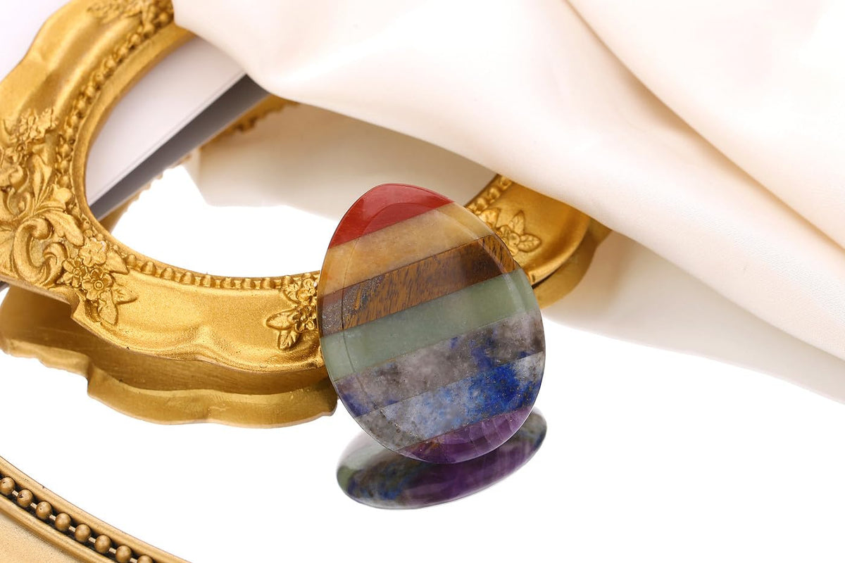 QINJIEJIE Thumb Worry Stone for Anxiety Chakra Crystals Healing Stones Palm Chakra Worry Stone Pocket Meditation Crystal Stress Relief Gifts Valentines Day Stocking Stuffers for Women