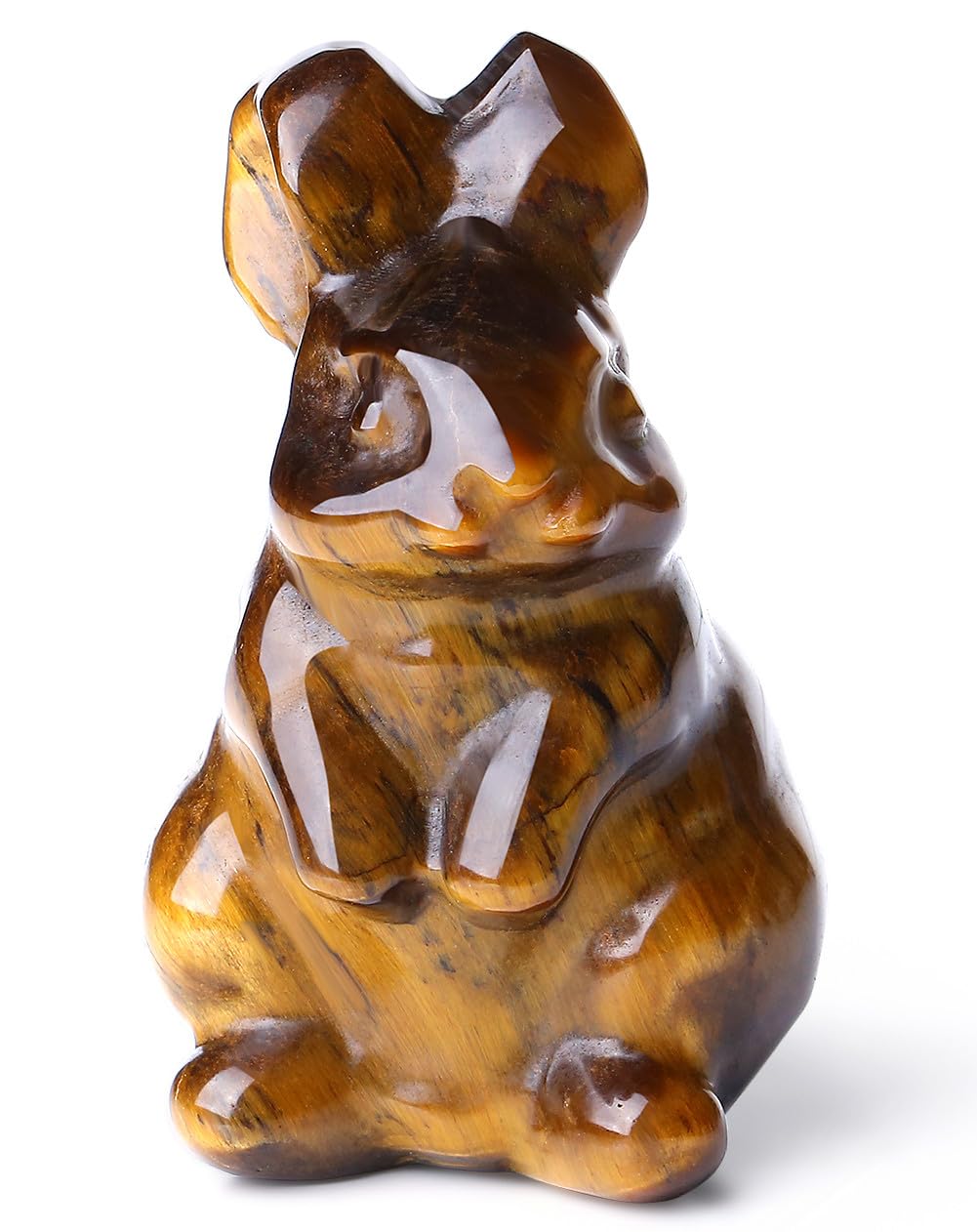QINJIEJIE 2" Tiger Eye Bunny Decor Easter Decorations Crystals Rabbit Golden Bunny Figurine Carved Healing Crystal Stones Statue Gemstones Polished for Spring Easter Decor Party Favors