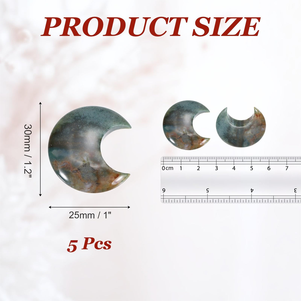 MECCANIXITY 5 Pcs Moon Crystal Worry Stone, 1.2 Inch Length Natural Bloodstone Moon Gemstone Bulk, Carved Pocket Stones for Meditation Balancing Pendant Decor