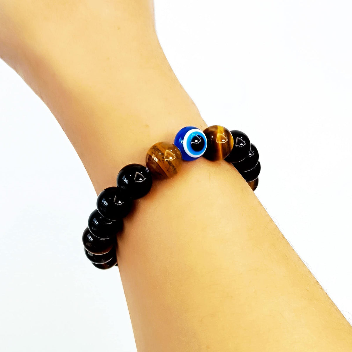 WEFRIN Evil Eye with Hematite Black Obsidian Tiger Eye Stone Triple Protection Bracelets for Men Women, Crystal Stone Bracelet Bring Luck Prosperity and Happiness Jewelry