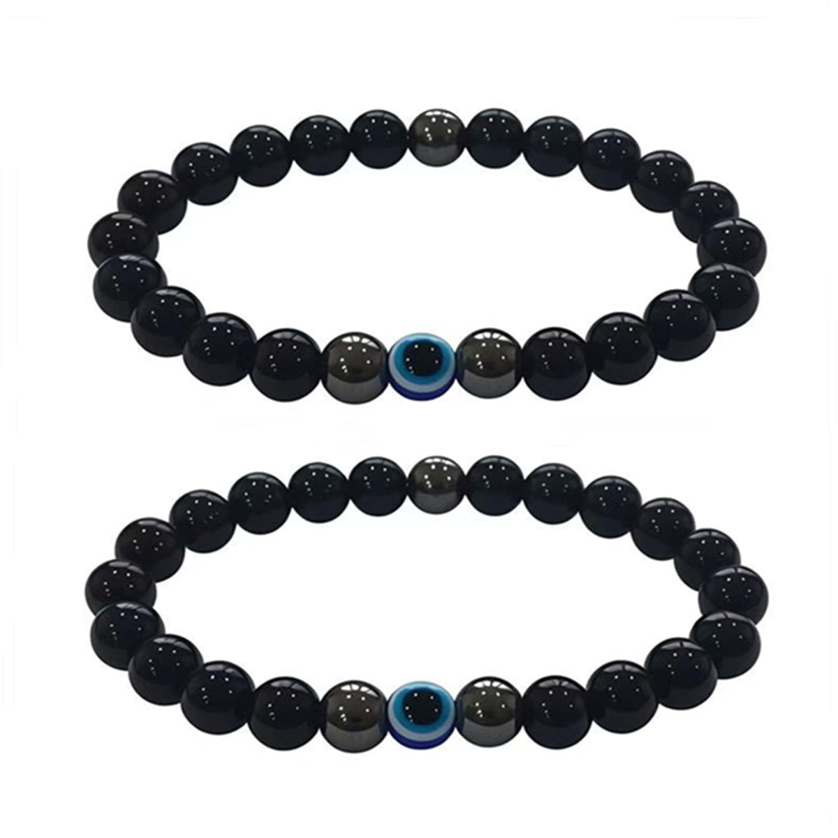 WEFRIN Evil Eye with Hematite Black Obsidian Tiger Eye Stone Triple Protection Bracelets for Men Women, Crystal Jewelry Stone Bracelets Bring Luck and Prosperity and Happiness (D-8mm(d))