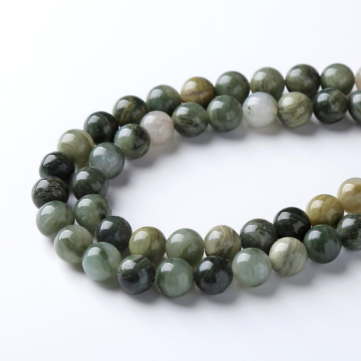 45pcs 8mm Natural Green Hair Quartz Stone Beads for Jewelry Making DIY Bracelet Necklace Accessories 15" Energy Healing Power Round Stone Beads(8mm, Green Hair Quartz)
