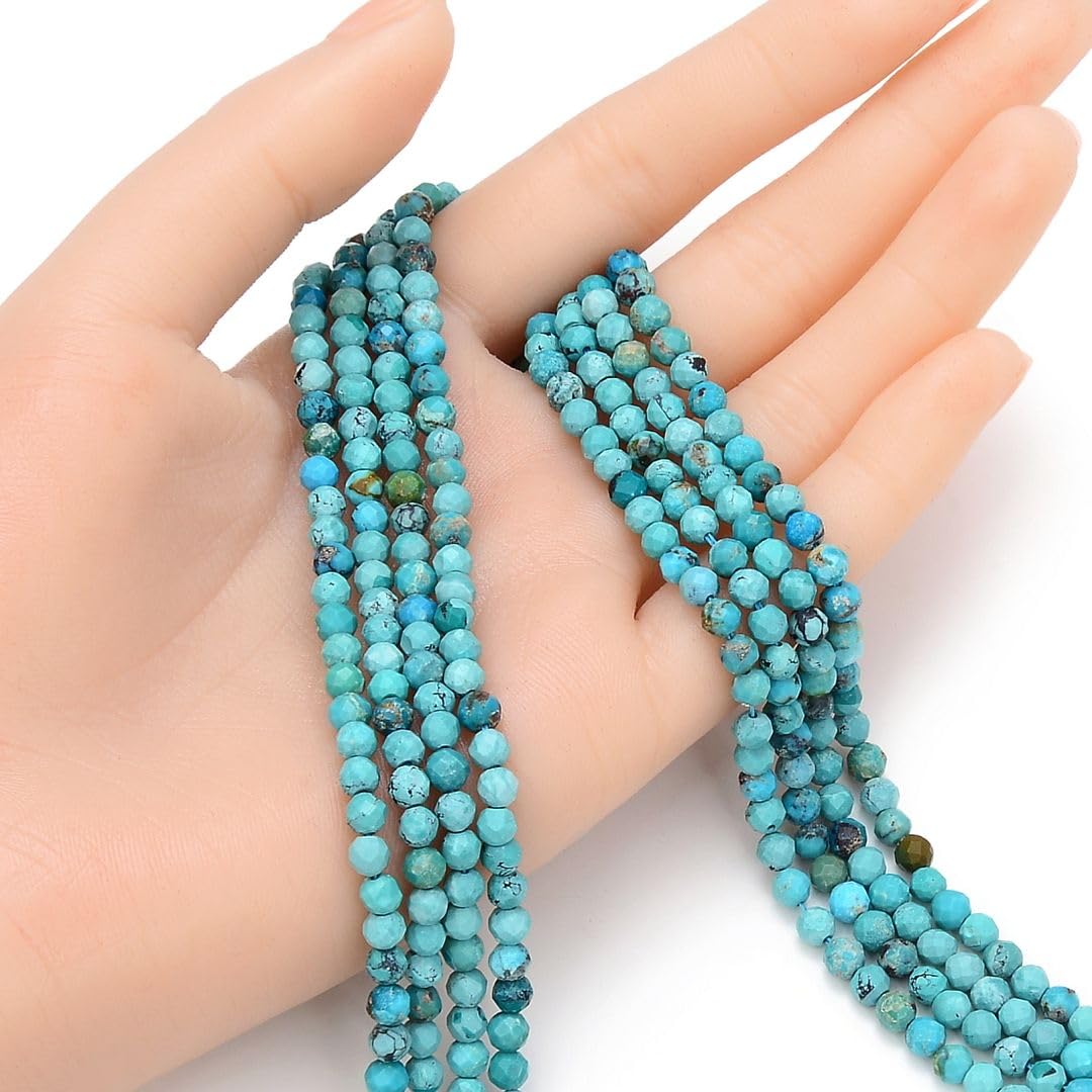Adabele 30 Inch Natural Green Turquoise Healing Gemstone 4mm (0.16 Inch) Tiny Small Faceted Round Loose Beads Stone Spacer (160-180pcs) for Craft Jewelry Making GK4-15