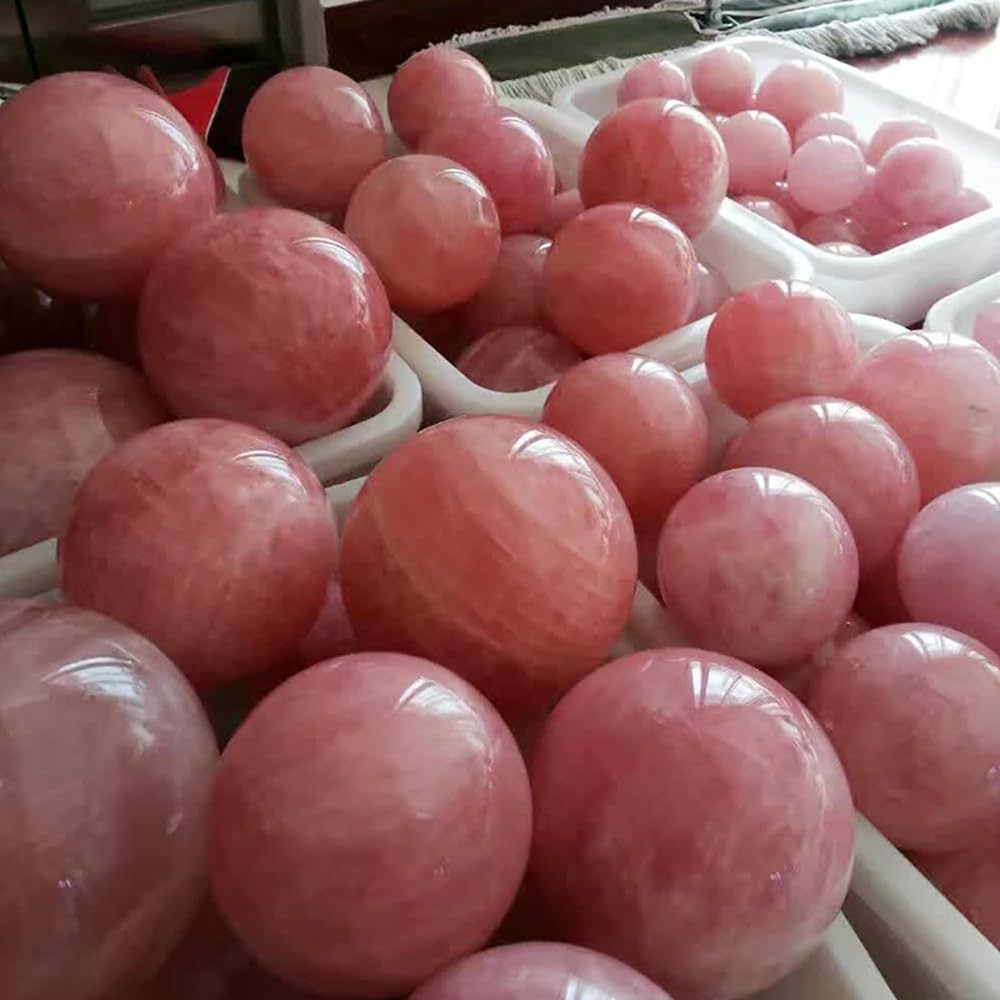 6-7CM/2.36-2.76inch Natural Crystal Ball Rose Quartz Sphere Polished Divination Ball Decorative Sphere Healing Crystals Ball Stone Crafts Home Decor Ornament Gifts(Pink Crystal, 60-70mm)