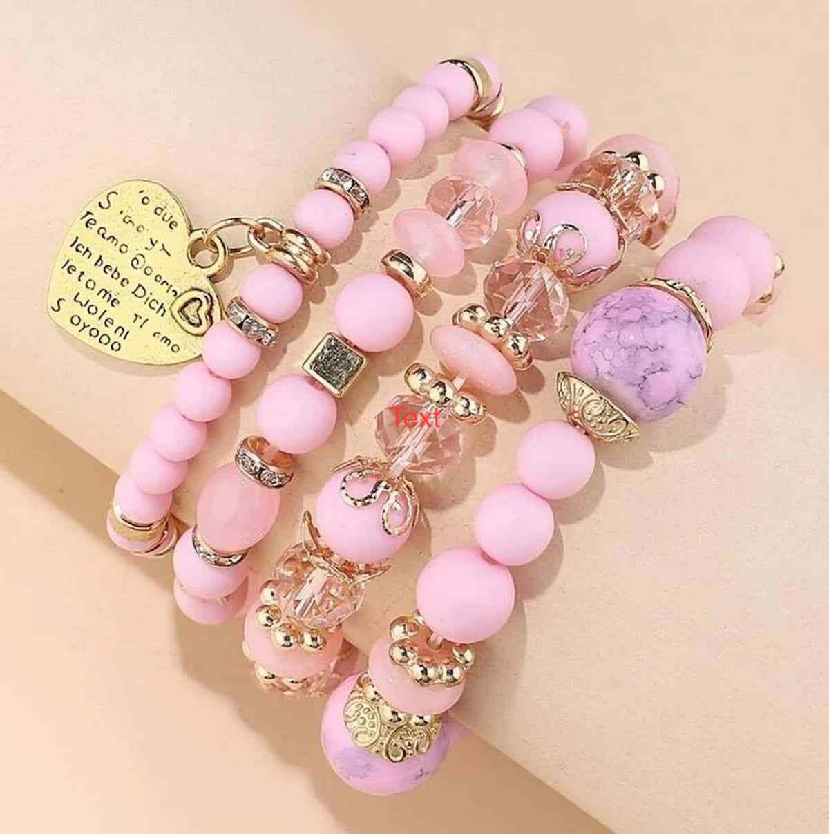 Jewellify Women's Beaded Bracelet Set - Colorful Boho Stackable Design with Crystal Accents - Trendy Fashion Bracelets Jewelry for Women (Pink)