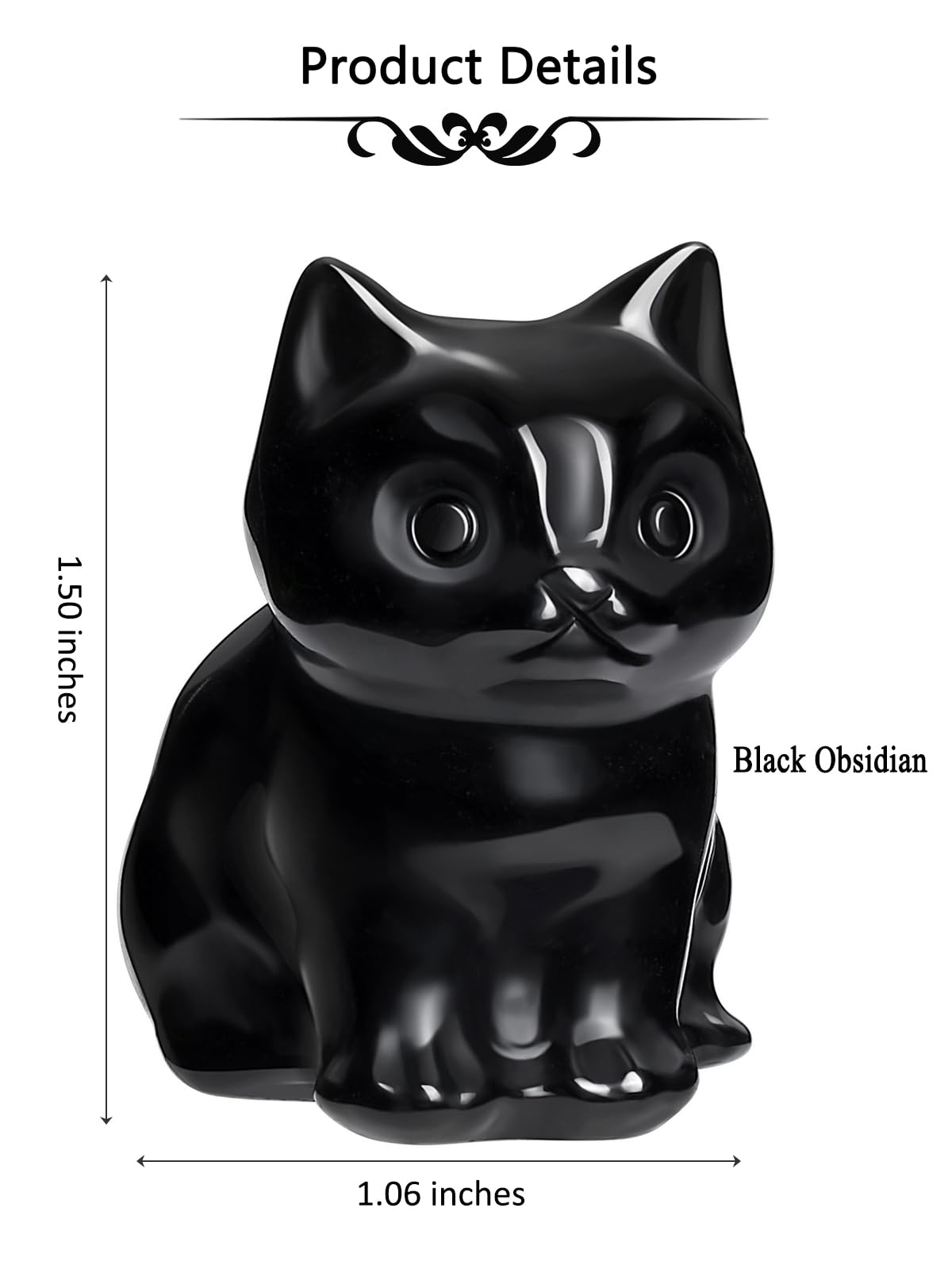 CrystalTears Black Obsidian Crystal Cat Figurine Carved Healing Crystal Gemstone Cat Lucky Cute Stone Cat Statue for Home Office Desk Meditation Decor Gifts for Women Men Cats Lover Christmas