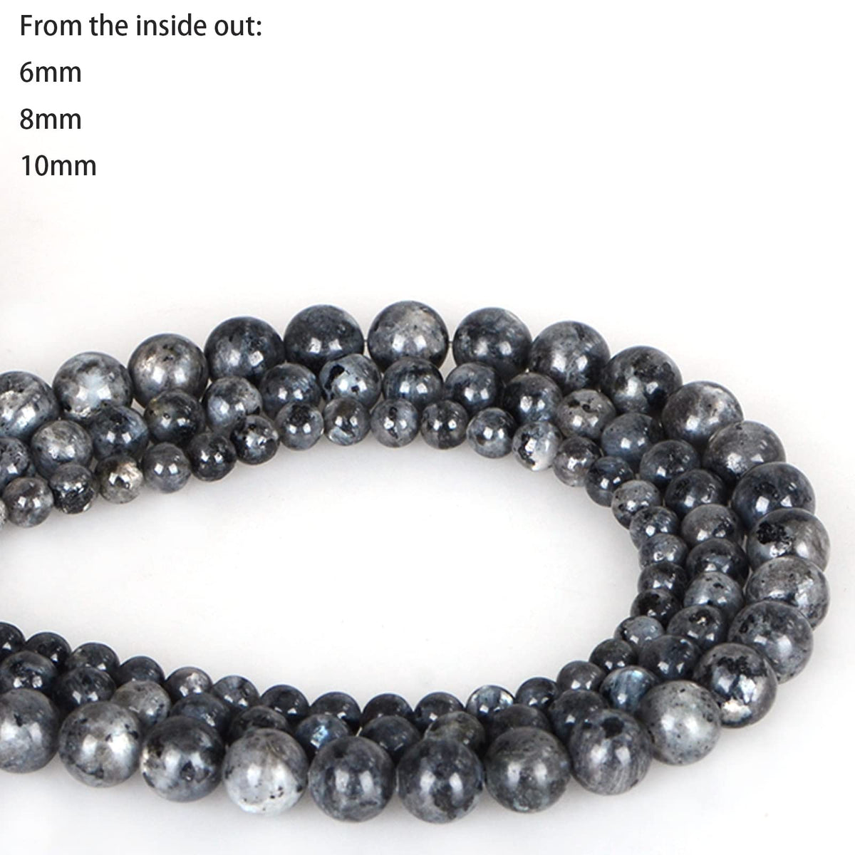 ICAI Beads（Larvikite Labradorite） Natural Stone Gemstone Round Loose Beads Crystal Energy Stone Healing Power for Jewelry Making DIY,1 Strand 35-37pcs（10mm）