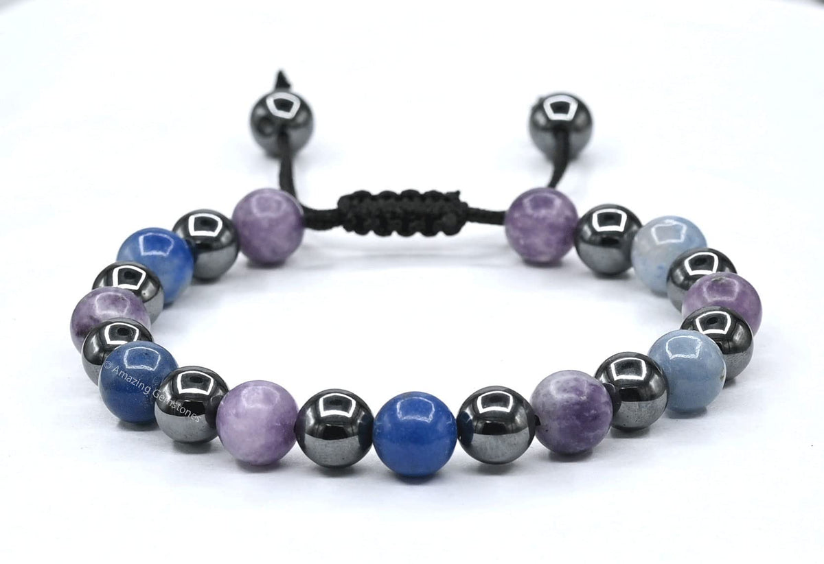 Amazing Gemstone Stop Drinking Alcohol Manifestation Bracelet - Lepidolite Blue Aventurine Hematite Bracelet Set for Men Women Healing Calming Anxiety Stress Relief Gifts(Adjustable)