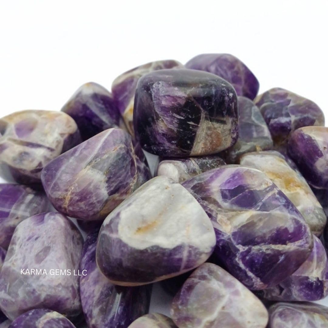 Karma Gems 1lb Amethyst Tumbled Stones - Polished Stones for Positive Energy - Crystal Kit for Fresh Mind & Restful Sleep - Healing Stone for Chakra Balancing - Ideal for Gift & Home Decor (15-25 Mm)