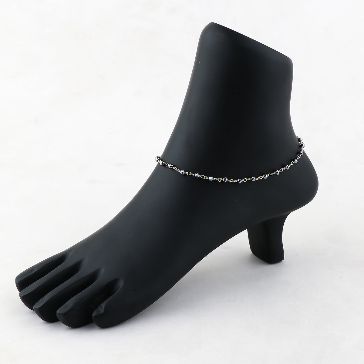 JOR Natural Hematite Beaded Rosary Anklet, Handmade Craft, Anklet Beads Bracelet, Chakra Healing Anklet, Gemstone Women Jewelry, Dainty Gold Plated Anklet 9 inch + 2 inch (1pcs)