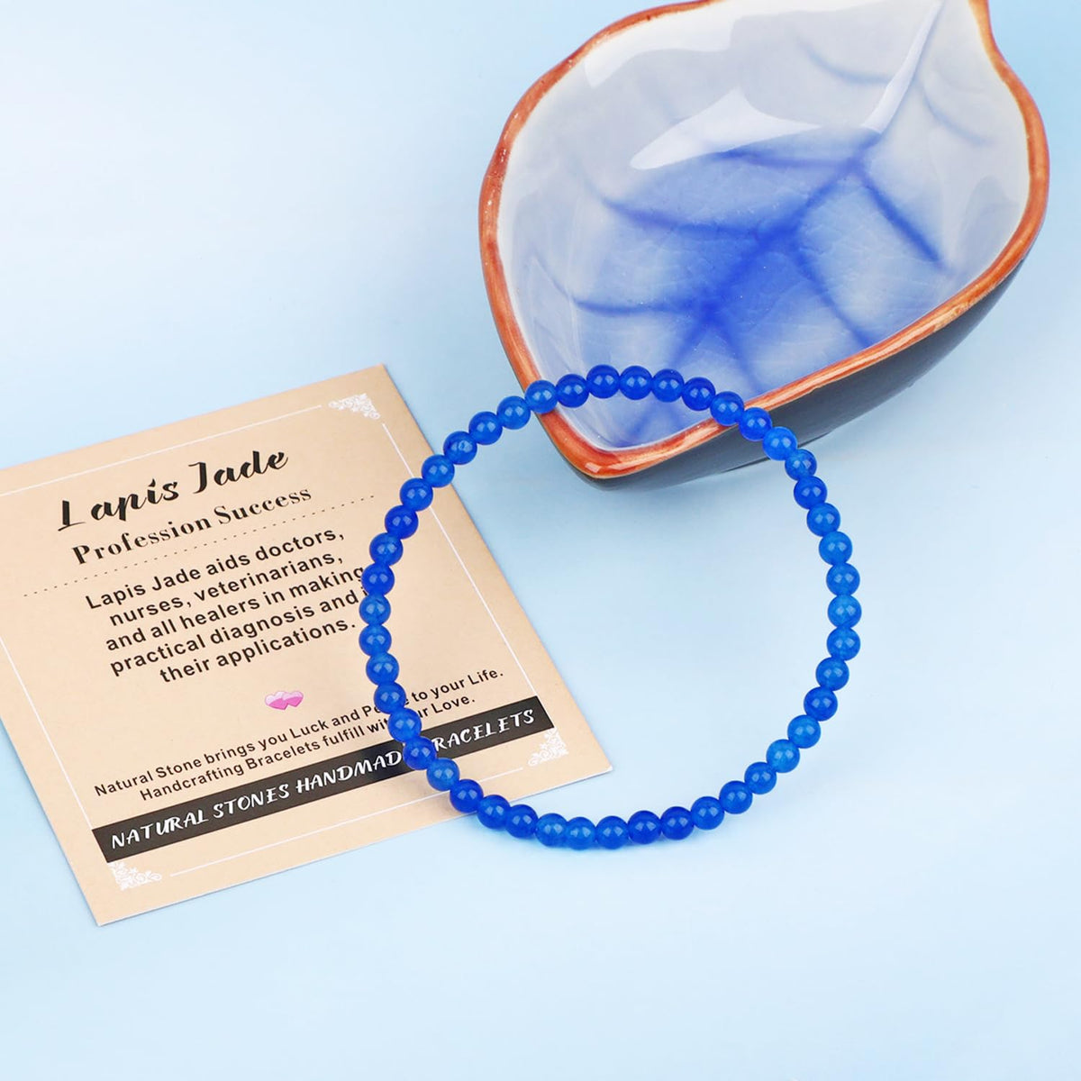 AD Beads Handmade Gemstone Stretch Elastic Bracelet Crystal Healing Reiki Nature's Beauty and Spiritual Essence Unisex (4mm, Blue Lapis Jade (Profession Success))