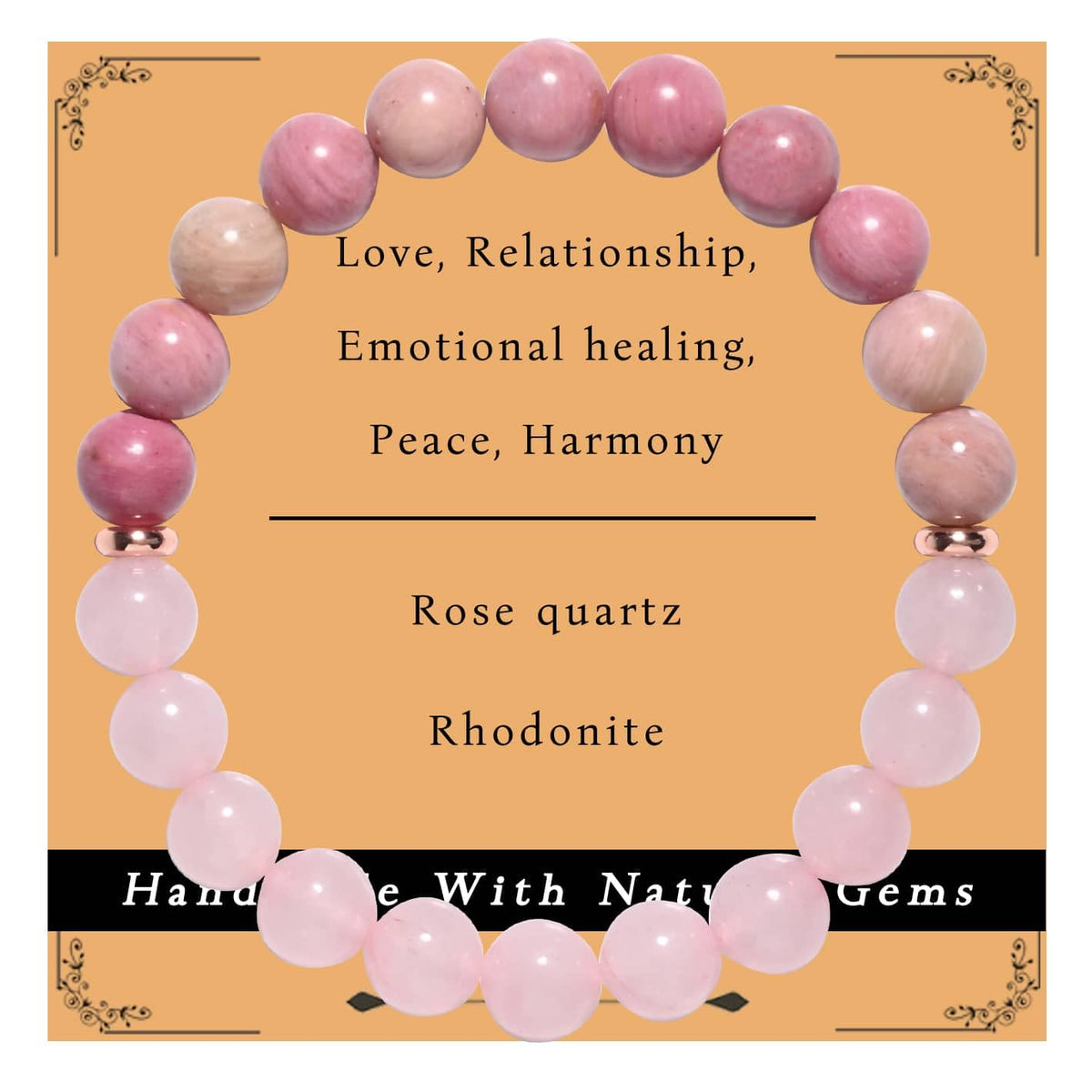 Gracayfr Anxiety Relief Emotional Balance Bracelet Natural Stone Healing Crystal Spiritual Empath Protection Gemstone Stretch Bead Rose Quartz Rhodonite