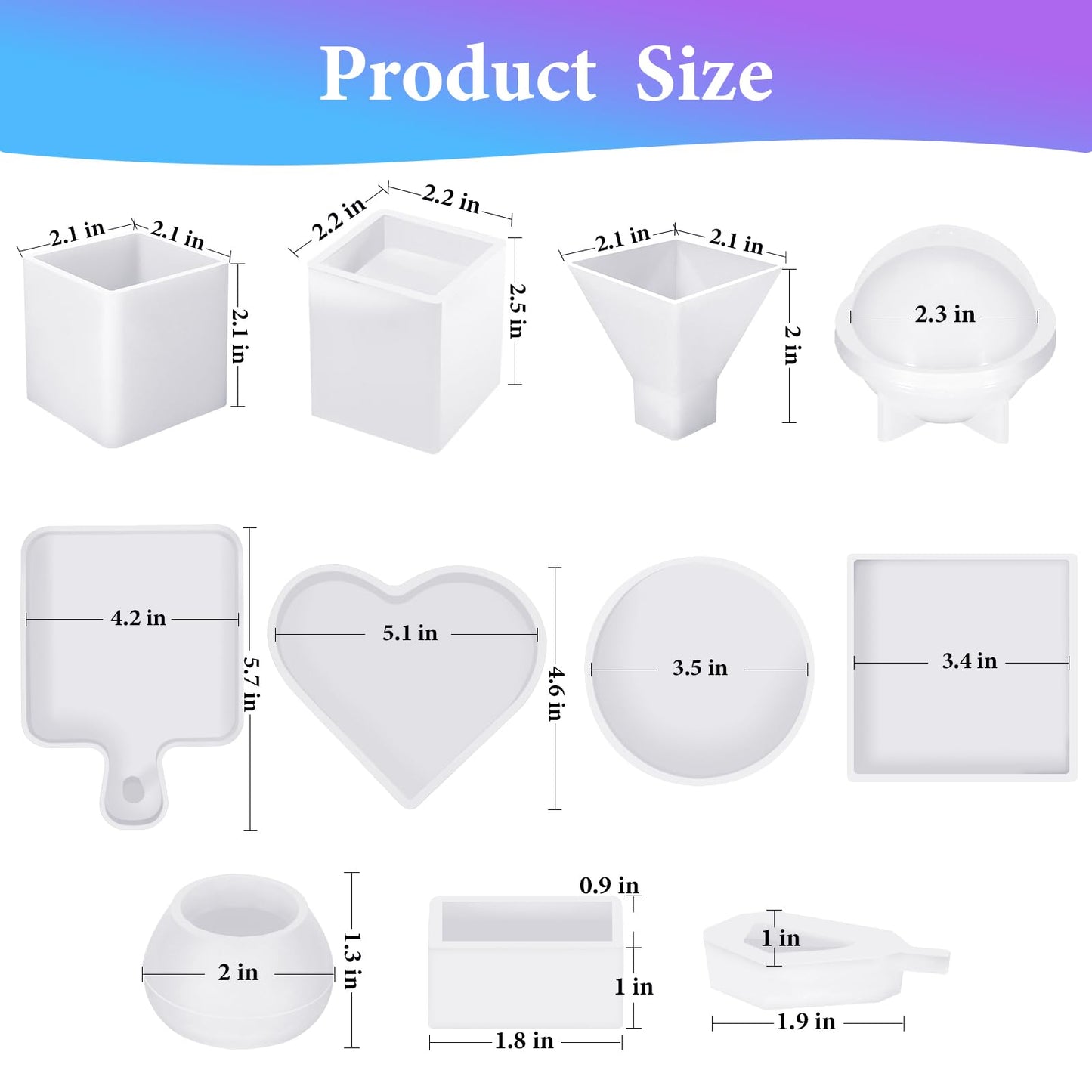 KISREL Resin Molds Kit 12PCS, Epoxy Resin Silicone Molds, Resin Mold Including Cube, Pen Container, Pyramid, Tray, Love, Round, Square, Ball, Flowerpot, Cuboid, Crystal