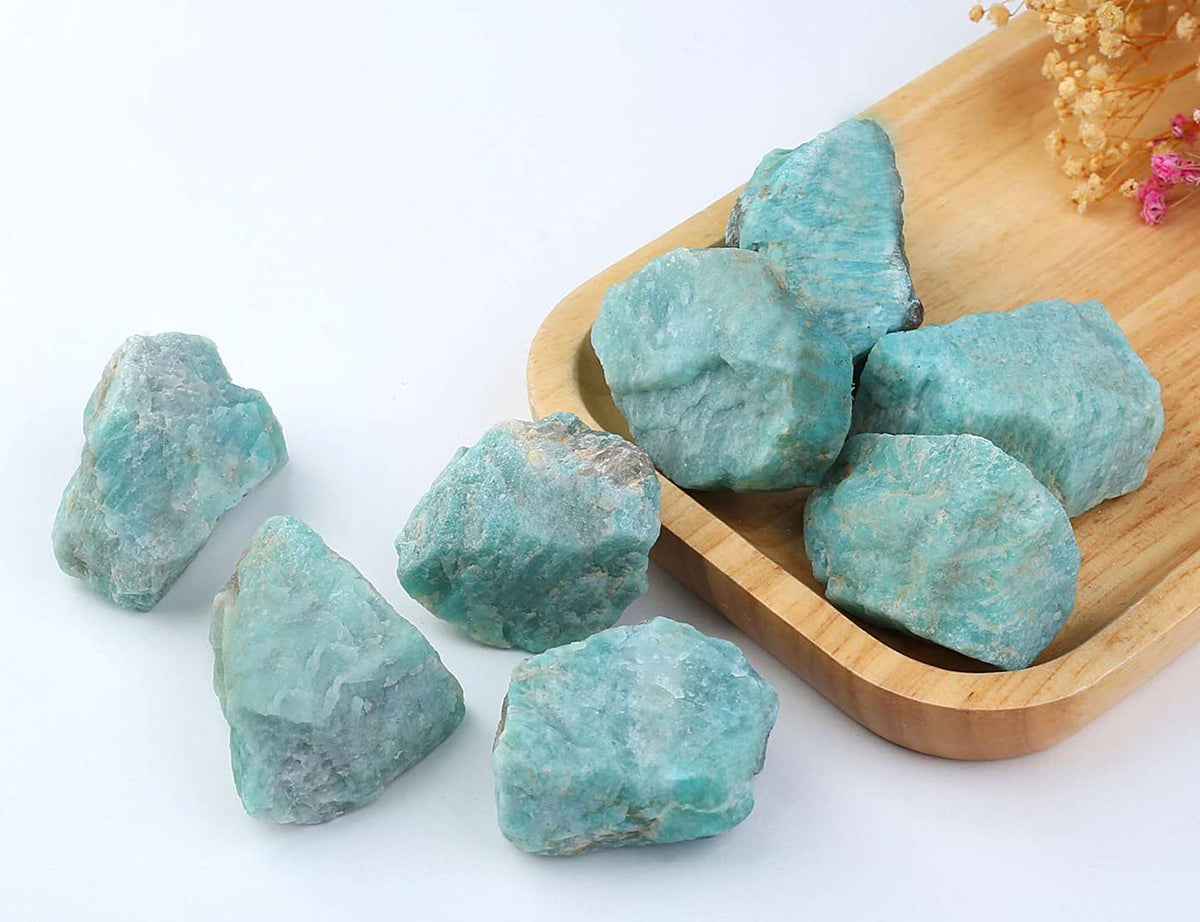 LAIDANLA Amazonite 2" Natural Rough Stones Crystal Large Raw Crystals Bulk Healing Gemstones for Reiki Healing Tumbling Fountain Rocks Wire Wrapping Decoration 4PCS 0.55lb