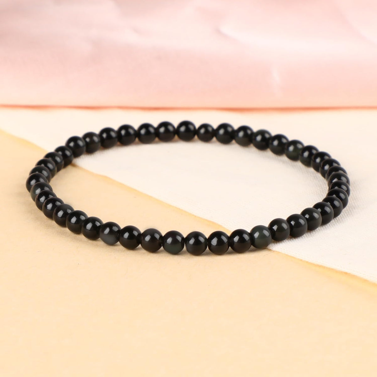 LPBeads Handmade Natural Gemstone Stretch Elastic 4m Black Obsidian Bracelet Healing Crystal Round Stone Beads Jewelry Gifts for Women Men