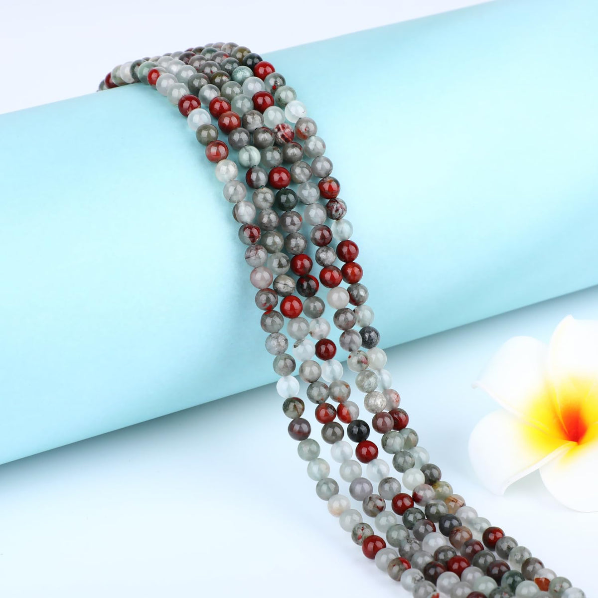 CMBYN Natural Stone Beads Round Genuine Real Stone Beading Strand Loose Gemstones DIY Smooth Bead for Bracelet Necklace Earrings Jewelry Making (African Bloodstone, 4mm 90 Pieces)