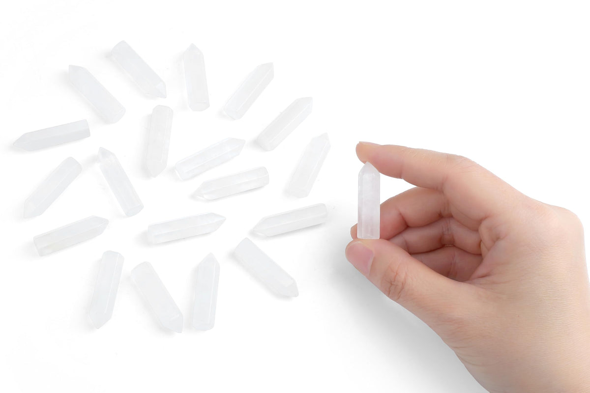 QINJIEJIE Clear Quartz 20 PCS Healing Crystals Stones Sets Wands Bulk Natural Pocket Crystal Towers Assorted Pointed Reiki Gemstones Polished Energy Meditation Chakra Gifts for Women Men