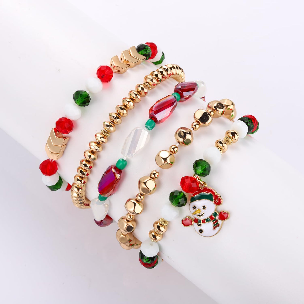 MOLOCH Christmas Bracelets for Women Enamel Snowman Xmas Charm Bracelets Stackable Christmas Beaded Stretch Bracelets Xmas Holiday Jewelry Gifts