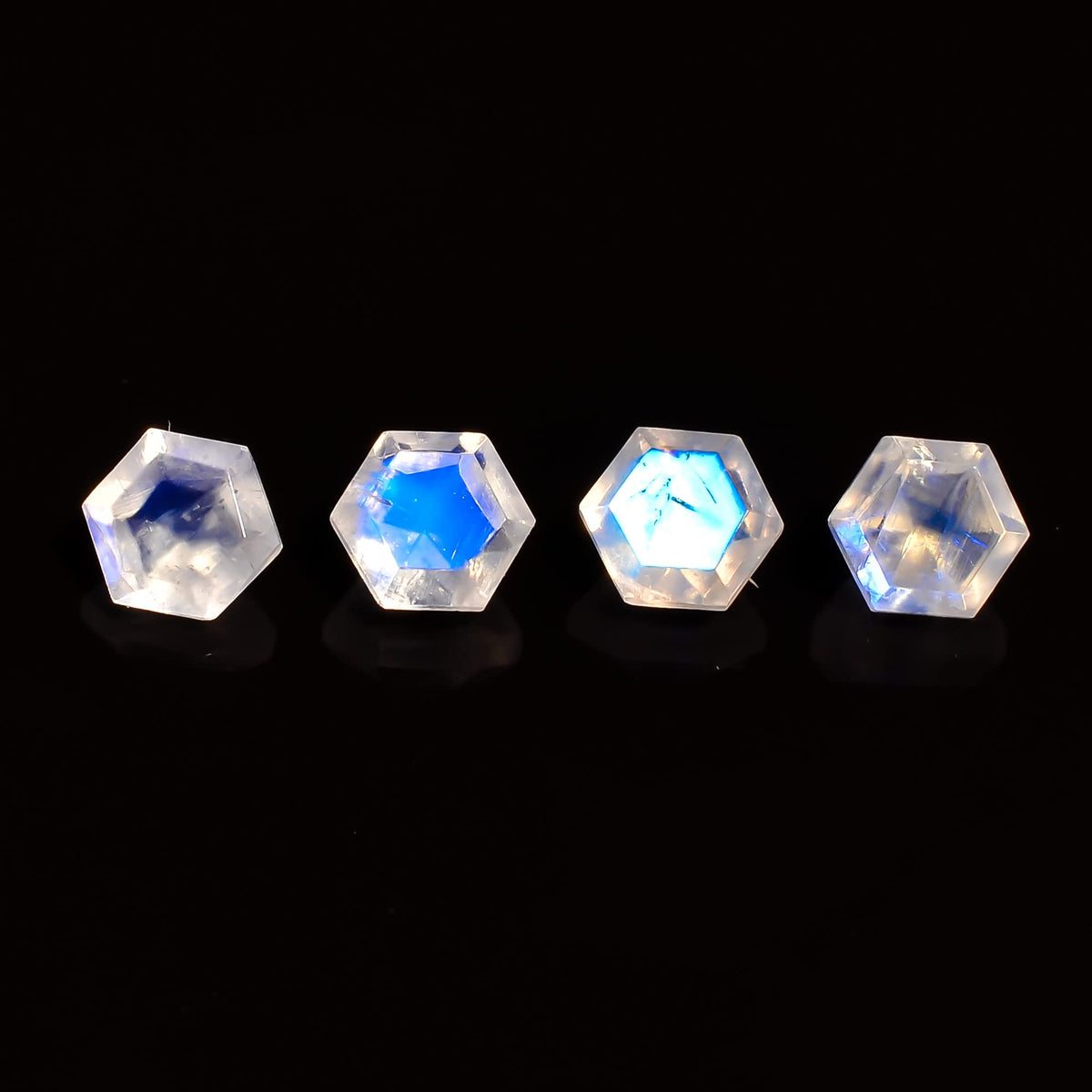 GEMKORA 4pcs, 6x6x4mm Natural Blue Flash Rainbow Moonstone Hexagon Shape-Step Cut Gemstone Wholesale, Jewelry Making Loose Gemstone, Minerals, DIY, Healing Crystals, Bulk Deal