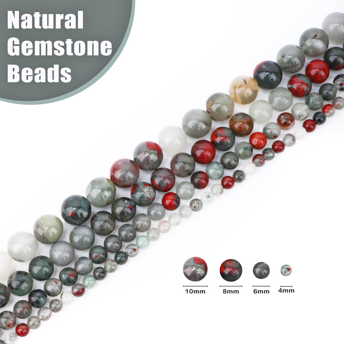 CMBYN Natural Stone Beads Round Genuine Real Stone Beading Strand Loose Gemstones DIY Smooth Bead for Bracelet Necklace Earrings Jewelry Making (African Bloodstone, 8mm 45 Pieces)