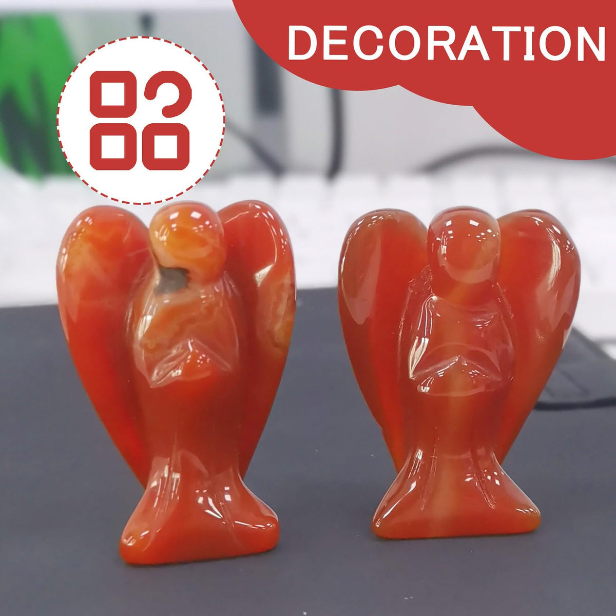 QINJIEJIE Red Carnelian Crystal Angel Decor Guardian Angel Statue Hand Carved Stone Peace Angel Figurines Reiki Gemstones Room Home Office Decorations Gifts for Women