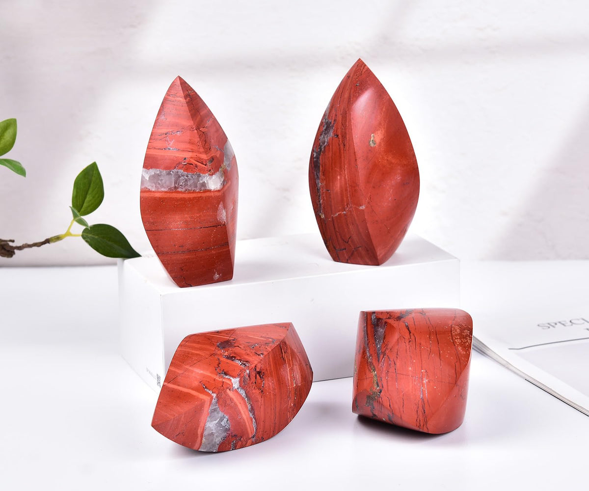 JIC Gem Red Jasper Large Crystals Natural Healing Crystal Point Obelisk Tower Spiral 4 Sides Energy Gemstone Decoration Gifts 1.1-1.7 Lbs