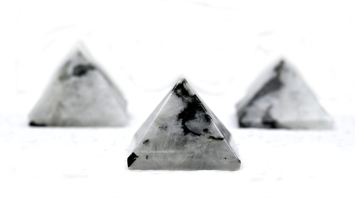 Amazing Gemstone Rainbow Moonstone Pyramid Crystal Healing Stones - 1" Great Pyramid Figurine of Natural Stone Pyramid for Meditation, Reiki, Chakra Balancing and Crystal Pyramids Grid