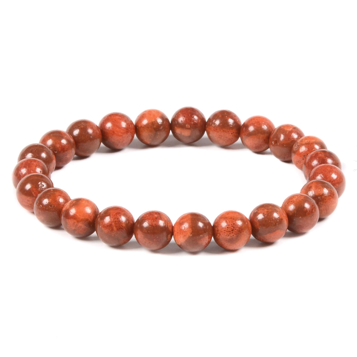 Justinstones Red Spong Coral Gemstone 8mm Round Beads Stretch Bracelet 7 Inch Unisex