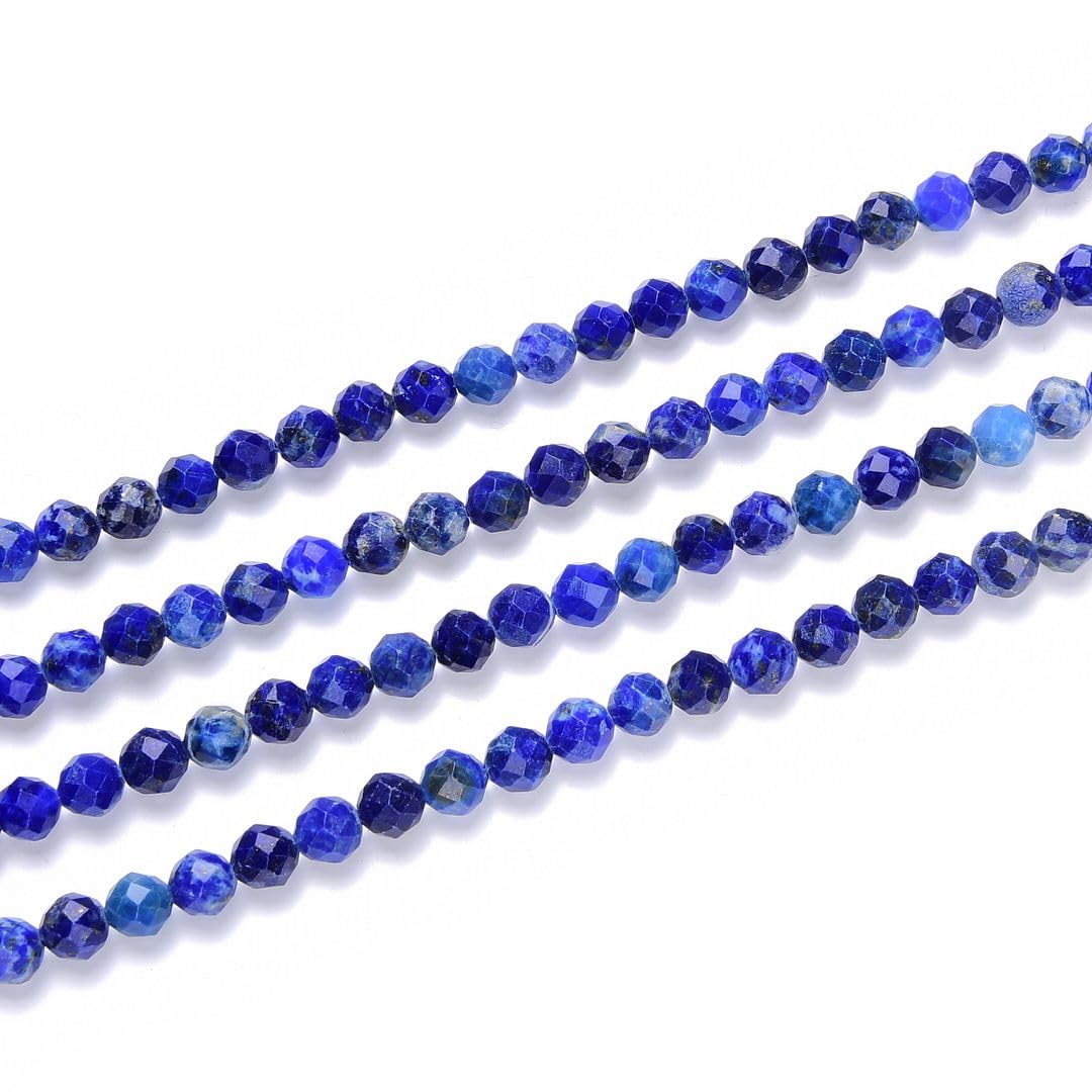 Adabele 15 Inch Natural Blue Lapis Lazuli Healing Gemstone 4mm (0.16 Inch) Tiny Small Faceted Round Loose Beads Stone Spacer (70-80pcs) for Craft Jewelry Making GK4-4