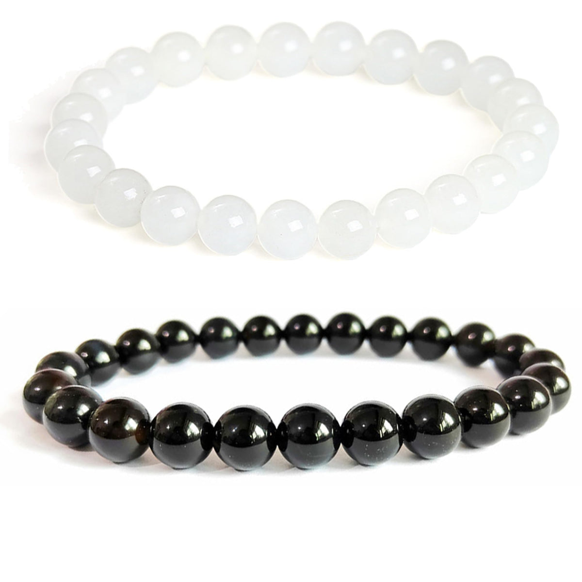 Cryhand Black Tourmaline White Jade Bracelets For Men Protection Healing Crystal Bracelet For Women Spiritual Charms Stretchy 8mm Beaded Lucky Handmade Anxiety Braceletss