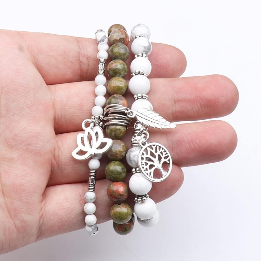 UEUC Tree of Life Yoga Healing Stone Bracelets,Multilayer Lotus Chakra Stone Reiki Bracelet Sets,Anxiety Crystal Natural Stone,for Women Stress Relief(#171)